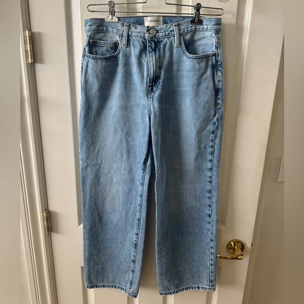 Frame Denim Pale Blue High-Rise Straight-Leg Jeans